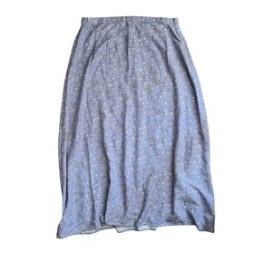 Vintage Light Blue Floral Midi Skirt with Elastic Waist